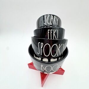 Rae Dunn HALLOWEEN Measuring Cups Set of 4 Black White Boo Spooky Eek Scary